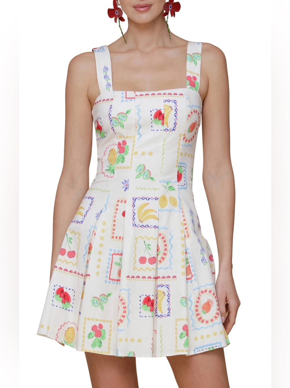 Avec Les Filles Fruit-Print Flared Mini Dress